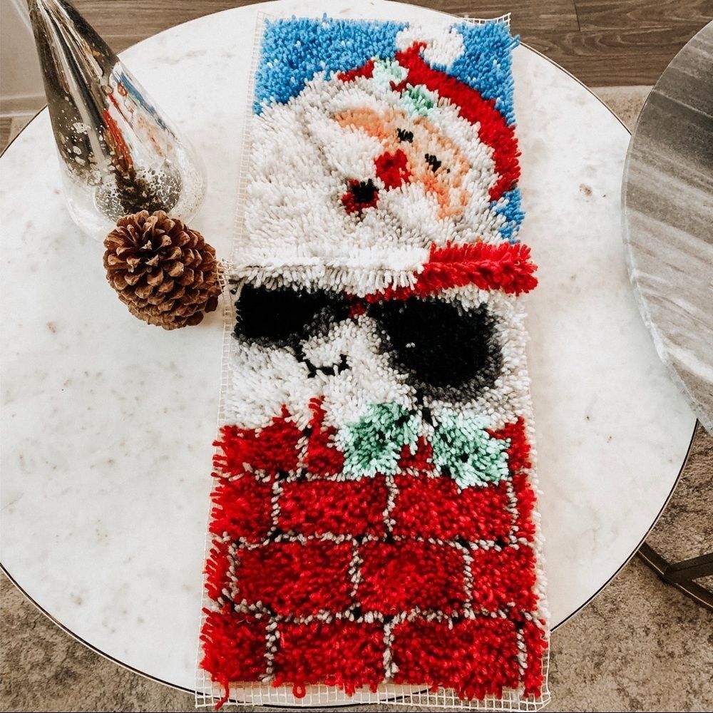 Christmas Holiday Themed Handcrafted Tapestry of Santa Coming Out of Chimney